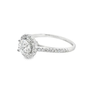0.7ct Canadian Diamond Round Halo Side-diamonds Engagement Ring 18k white gold