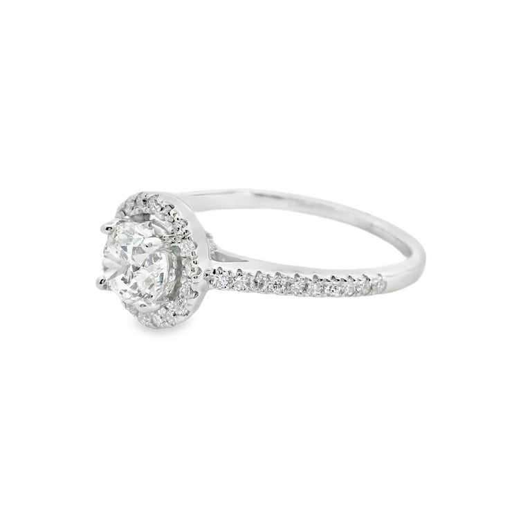 0.7ct Canadian Diamond Round Halo Side-diamonds Engagement Ring 18k white gold