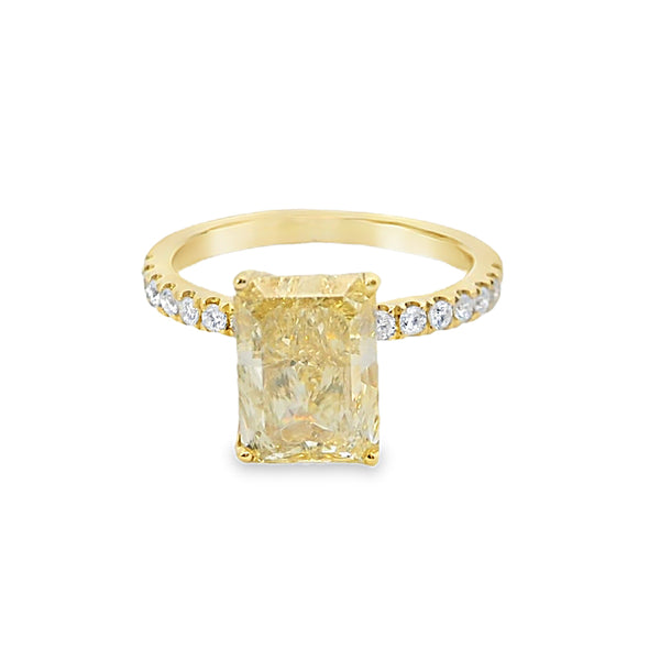 3ct Fancy Yellow Radiant Brilliant Lab-Grown Diamond Solitaire Accent diamond ring 18k gold