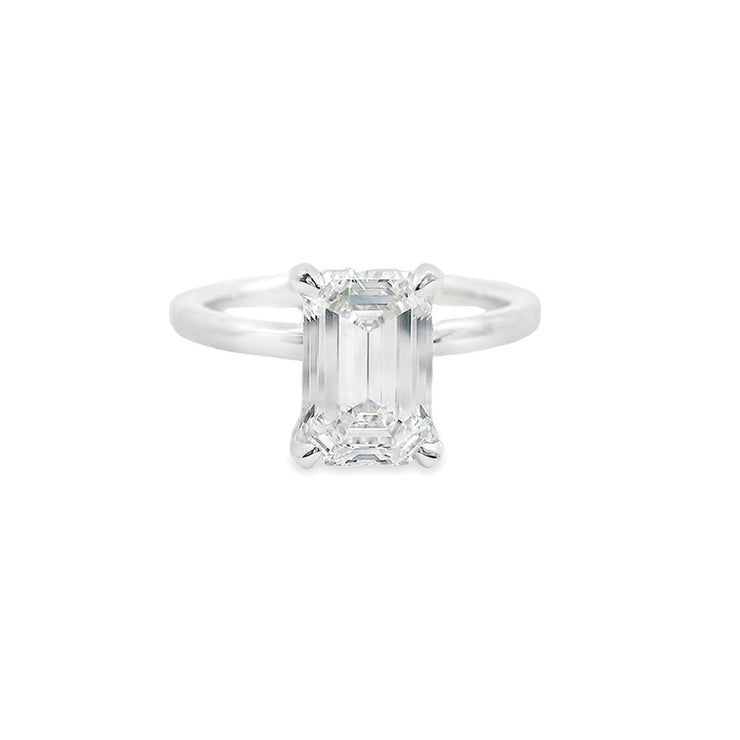 1ct Artisan emerald cut hidden halo 18k White Gold diamond engagement ring