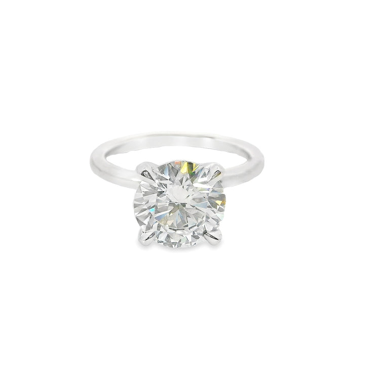 1 ct Modern Round Hidden Halo 18k Gold Plain Band Lab-Created Diamond Engagement Ring