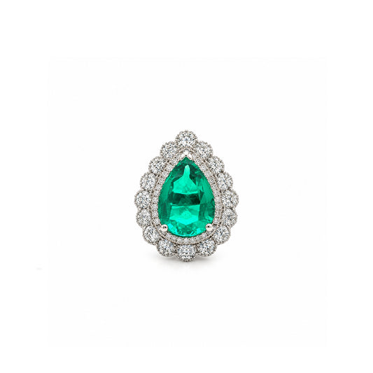5.23ctw Treated Emerald & 1.25ctw Diamond Halo Ring, 18K White Gold