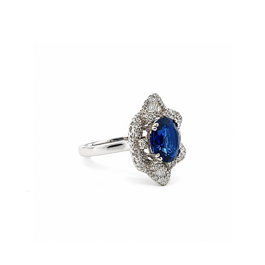 4.02ctw Oval Sapphire & 1.37ctw Diamond Halo Ring, 18K White Gold