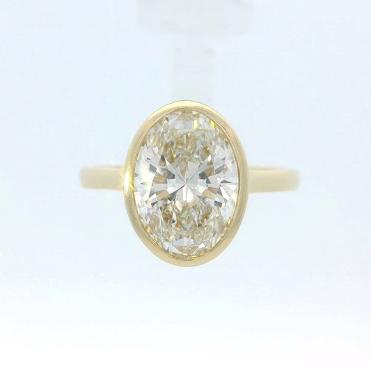 3.00ct Oval Diamond Bezel Set Solitaire Ring, 14k Yellow Gold