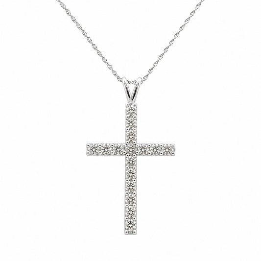 1.00ctw Round Lab-Grown Diamond Cross Pendant with 17" Double-Link Cable Chain, Sterling Silver