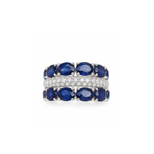 5.69ctw Oval Lab-Grown Sapphire 3-Row Band, 10K White Gold