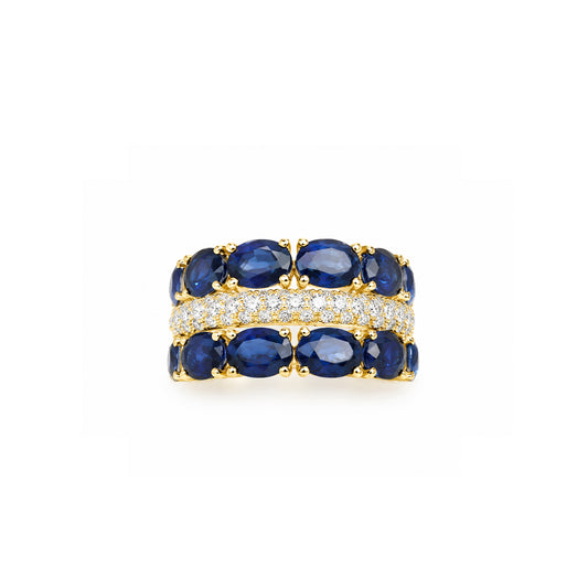 5.69ctw Oval Lab-Grown Sapphire 3-Row Band, 10K White Gold