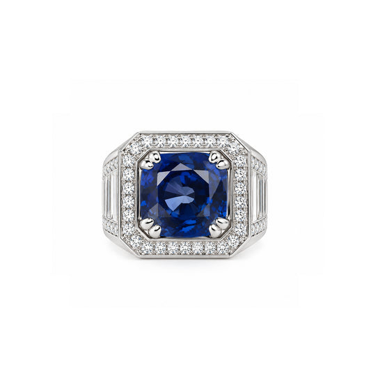 2.70ct Lab-Grown Sapphire & 0.64ctw Lab-Grown Diamond Men’s Ring, 10K White Gold