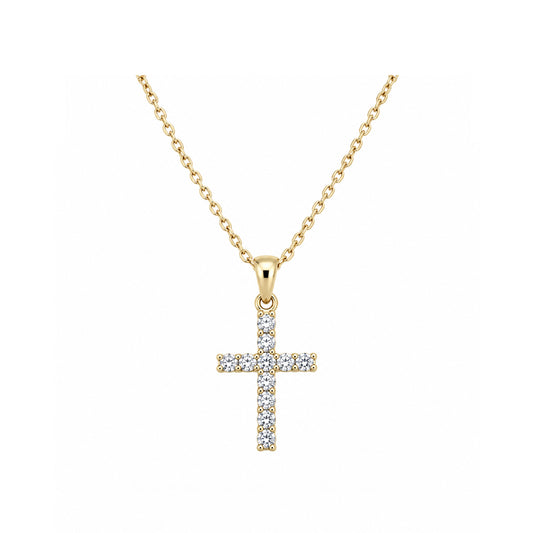 0.14ctw Round Lab-Grown Diamond Cross Necklace, Gold-Plated Sterling Silver