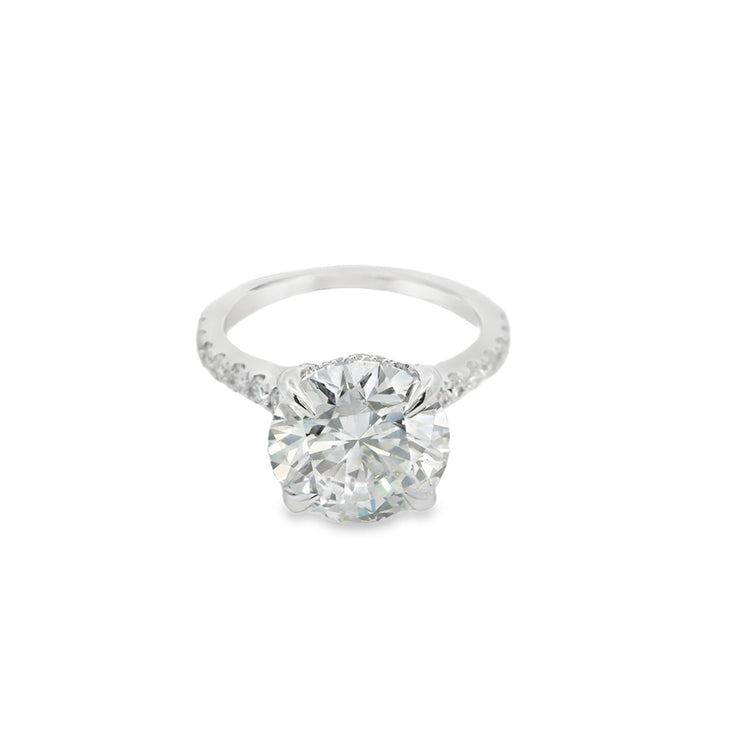 4ct Round lab-diamond engagement ring hidden halo side-diamonds 14k gold