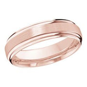 Striking double grooved edges with a high polish finish wedding band