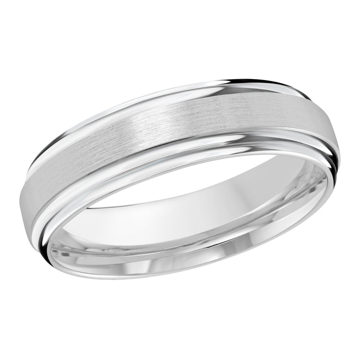 Striking double grooved edges with a high polish finish wedding band