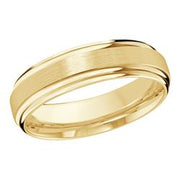 Striking double grooved edges with a high polish finish wedding band