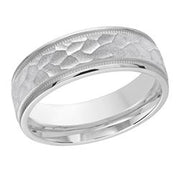7MM Hammered Brush finish band accented with milgrain