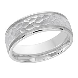 7MM Hammered Brush finish band accented with milgrain