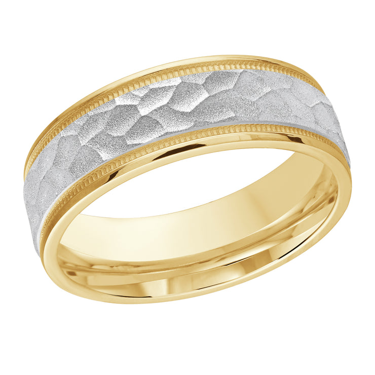 7MM Hammered Brush finish band accented with milgrain