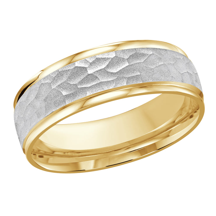 7MM wide Hammered 2-Tone Wedding Band