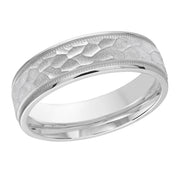 6MM Brush Finish Hammered Design With Accented Milgrain Wedding Band