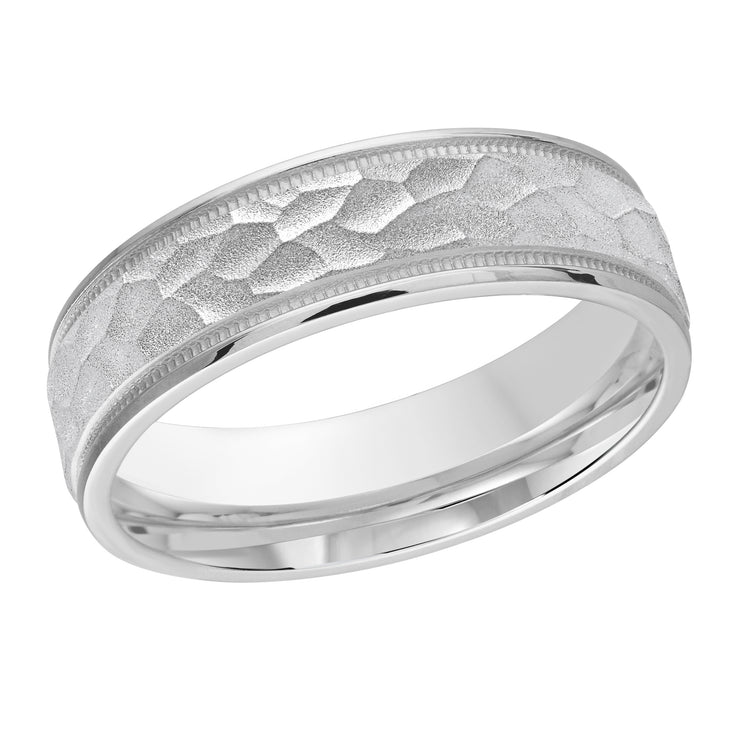 6MM Brush Finish Hammered Design With Accented Milgrain Wedding Band