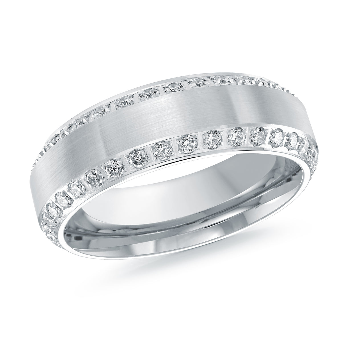 7MM Accented Diamond Brush Finish Wedding Band