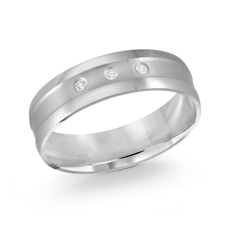 Three Bezel Set Diamond Crafted in a Brush Finish Wedding Band
