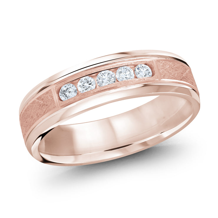 Men's 2-tone Brushed & Satin Finish Diamond Wedding Band 6mm