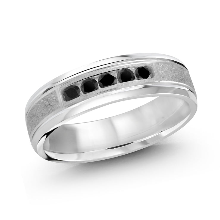 Men's 2-tone Brushed & Satin Finish Diamond Wedding Band 6mm
