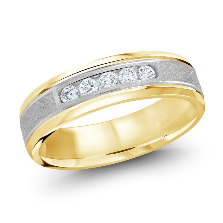 Men's 2-tone Brushed & Satin Finish Diamond Wedding Band 6mm