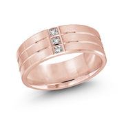 8MM Wide Three Vertical Diamond Wedding Band