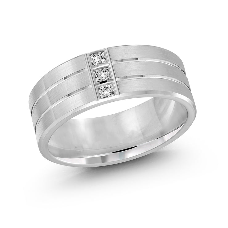 8MM Wide Three Vertical Diamond Wedding Band