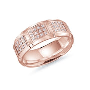 Men's White Gold Groove 4-Prong Cluster Diamond Wedding Band 8mm | Fame Diamonds