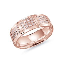 Men's White Gold Groove 4-Prong Cluster Diamond Wedding Band 8mm | Fame Diamonds