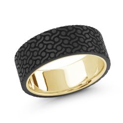Carbon Fiber 14K White Gold Inlay Men's Ring 7 mm