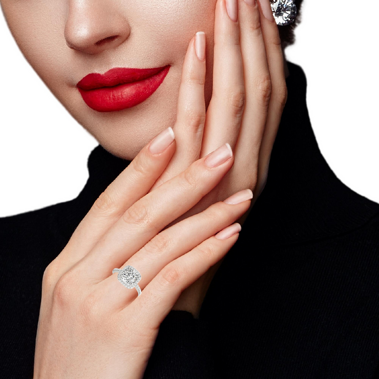 Fancy Solitaire Cushion Halo Dismond Engagement Ring(  0.82 CTW)