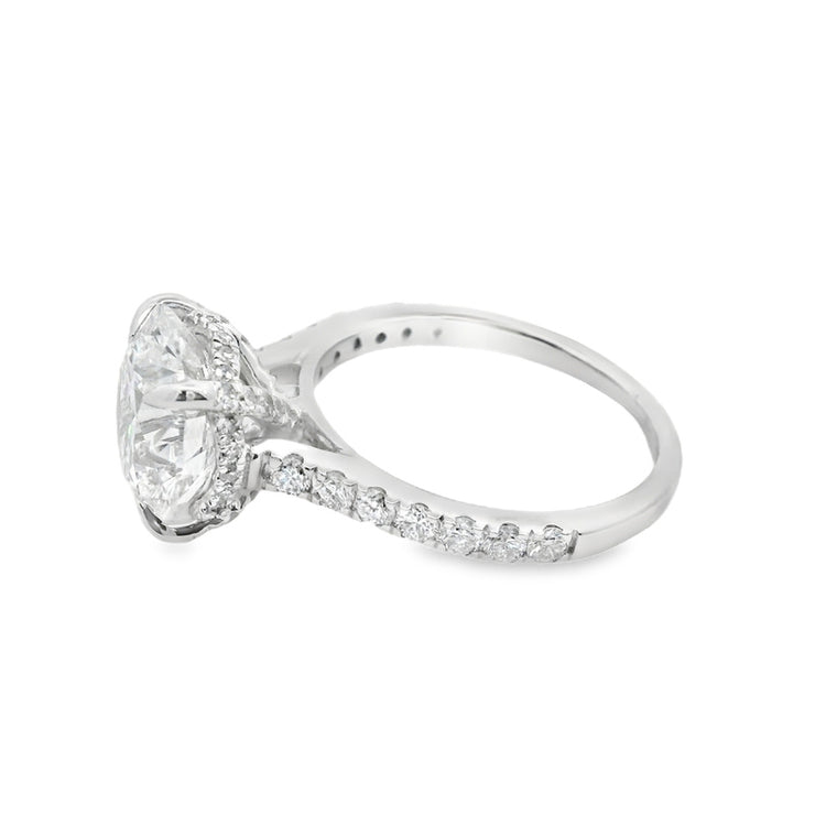 4ct Round lab-diamond engagement ring hidden halo side-diamonds 14k gold