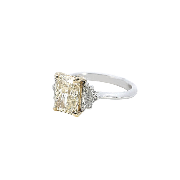 2.25ct Radiant Cut Fancy Yellow Lab-Diamond 14k Gold Three-stone Engagement Ring