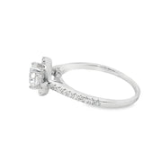 0.7ct Canadian Diamond Round Halo Side-diamonds Engagement Ring 18k white gold