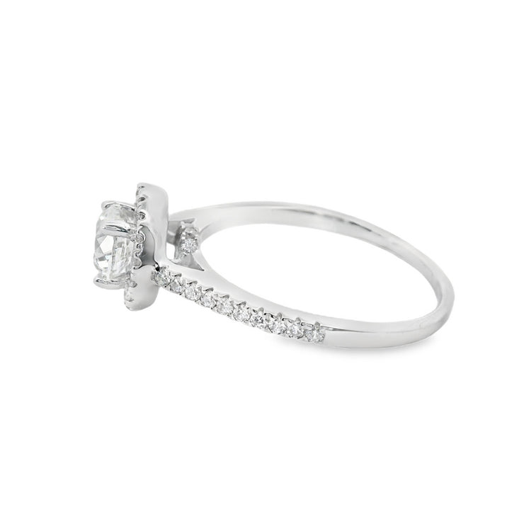 0.7ct Canadian Diamond Round Halo Side-diamonds Engagement Ring 18k white gold
