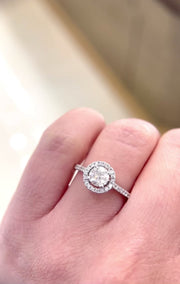 0.7ct Canadian Diamond Round Halo Side-diamonds Engagement Ring 18k white gold