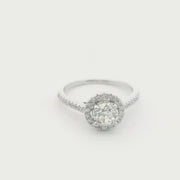0.7ct Canadian Diamond Round Halo Side-diamonds Engagement Ring 18k white gold