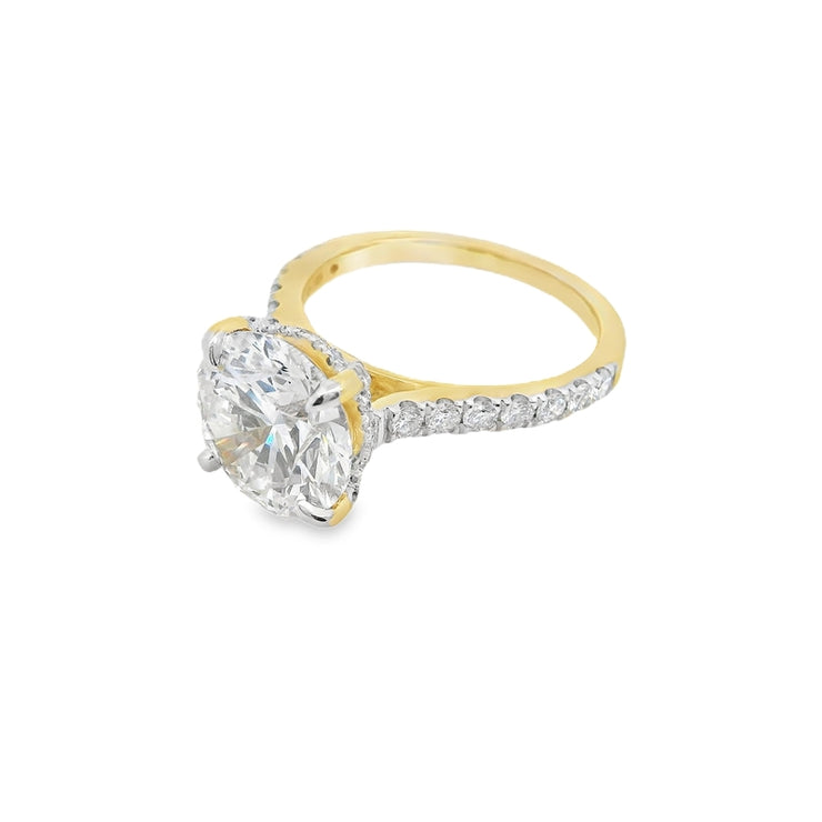 4ct Round lab-diamond engagement ring hidden halo side-diamonds 14k gold