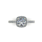 Modern Cushion Halo Side-Stone Diamond Engagement Ring