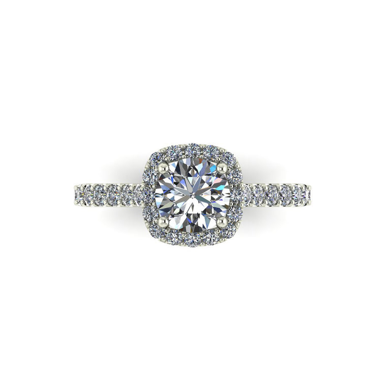 Modern Cushion Halo Side-Stone Diamond Engagement Ring