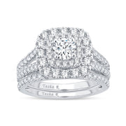 14K WHITE GOLD 2.00 CT. TW. DIAMOND DOUBLE HALO SPLIT SHANK BRIDAL RING
