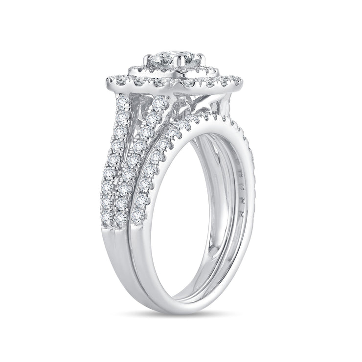 14K WHITE GOLD 2.00 CT. TW. DIAMOND DOUBLE HALO SPLIT SHANK BRIDAL RING