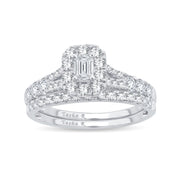 14k White Gold 1.00 Ct. Tw. Diamond Signature Halo Split Shank Engagament Ring and Wedding Band Set