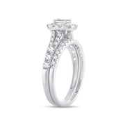 14k White Gold 1.00 Ct. Tw. Diamond Signature Halo Split Shank Engagament Ring and Wedding Band Set