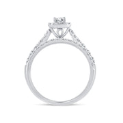 14k White Gold 1.00 Ct. Tw. Diamond Signature Halo Split Shank Engagament Ring and Wedding Band Set