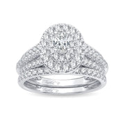 14k White Gold 1.00 Ct. Tw. Oval Cut Diamond Double Halo / Triple Shank / Engagement and Wedding Ring Set