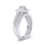 14k White Gold 1.00 Ct. Tw. Oval Cut Diamond Double Halo / Triple Shank / Engagement and Wedding Ring Set